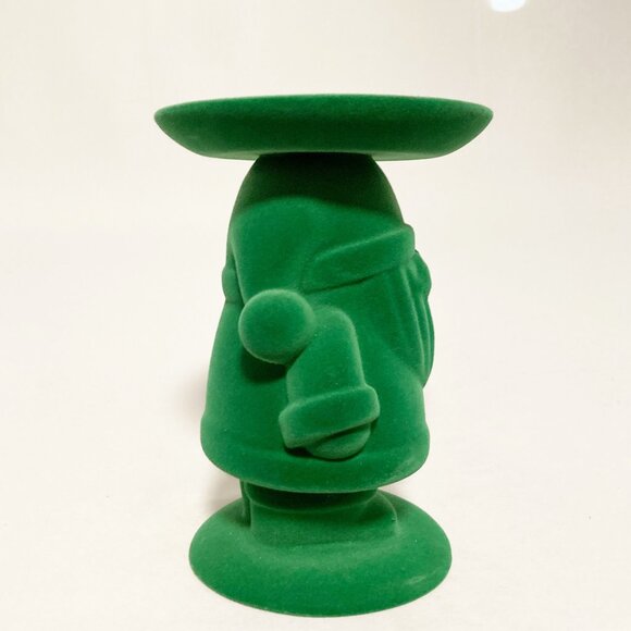Bath & Body Works Green Flocked Velvet Santa Standing Pedestal Candle Holder - Picture 3 of 7